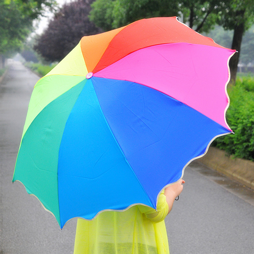 彩虹荷叶边三折叠拱形太阳伞/雨伞