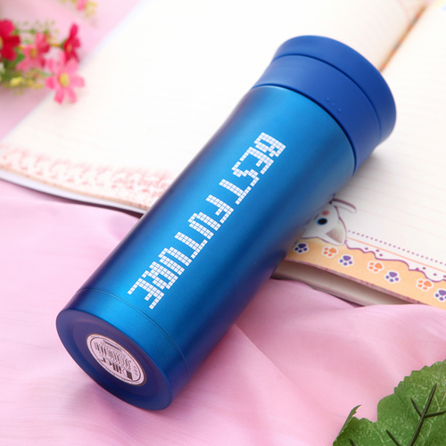 带茶漏双层不锈钢保温杯450ML--蓝色（8457）