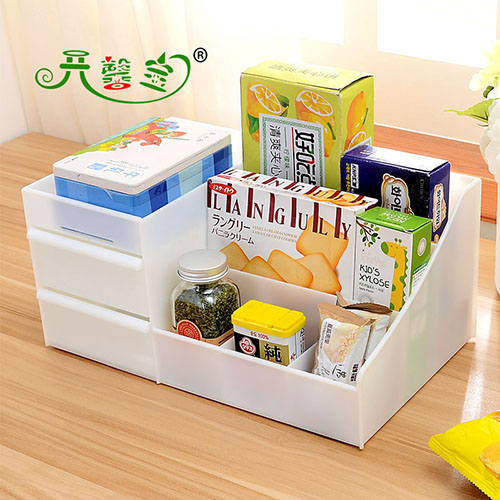 开馨宝双抽屉桌面化妆品收纳盒－白色（K8247-5）