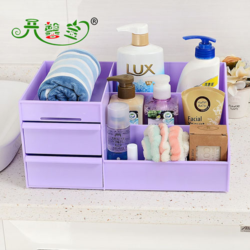 开馨宝双抽屉桌面化妆品收纳盒－紫色（K8247-4）