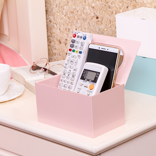 有盖带镜子方形化妆品收纳盒--粉色