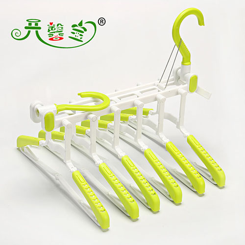 开馨宝可伸缩双钩六位折叠晾衣架 衣柜挂架-绿色（K8260-2)