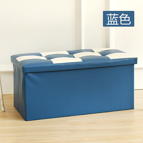 长方形带盖收纳凳 储物箱 防水皮革--蓝色（76*38*38CM）