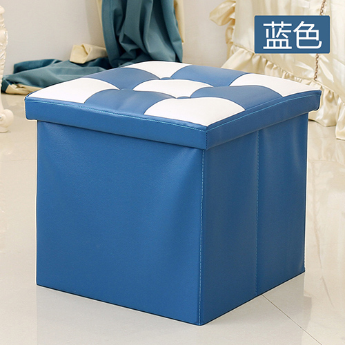 正方形带盖收纳凳 储物箱 防水皮革--蓝色（38*38*38CM）