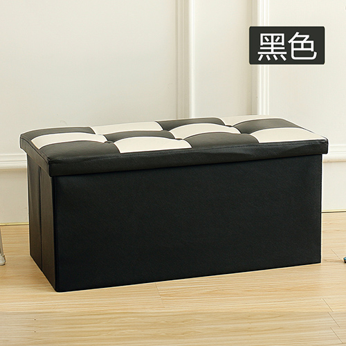 长方形带盖收纳凳 储物箱 防水皮革--黑色（76*38*38CM）