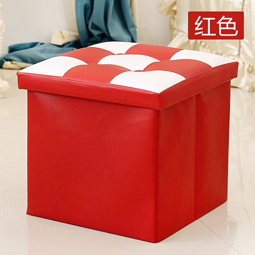 正方形带盖收纳凳 储物箱 防水皮革--红色（38*38*38CM）