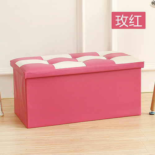 长方形带盖收纳凳 储物箱 防水皮革--玫红色（76*38*38CM）