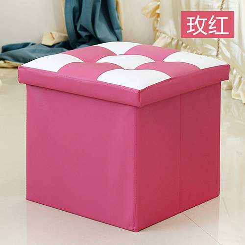 正方形带盖收纳凳 储物箱 防水皮革--玫红色（38*38*38CM）