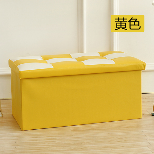 长方形带盖收纳凳 储物箱 防水皮革--黄色（76*38*38CM）