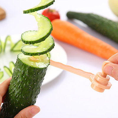 旋转式手动果蔬卷花切片器--藕粉色