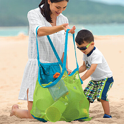 大号便携沙滩玩具收纳包 儿童玩具整理包--蓝包绿网