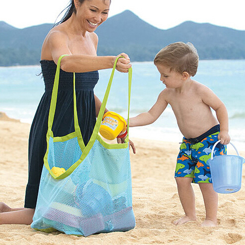 大号便携沙滩玩具收纳包 儿童玩具整理包--绿包蓝网