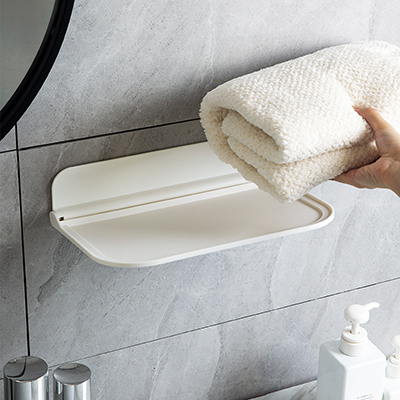 浴室可折叠毛巾衣物收纳置物板  香皂纸巾置物架--白色大号