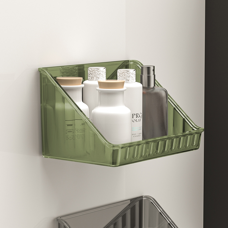 轻奢简约斜口镜柜化妆品收纳盒 浴室壁挂整理盒 短款--透明绿