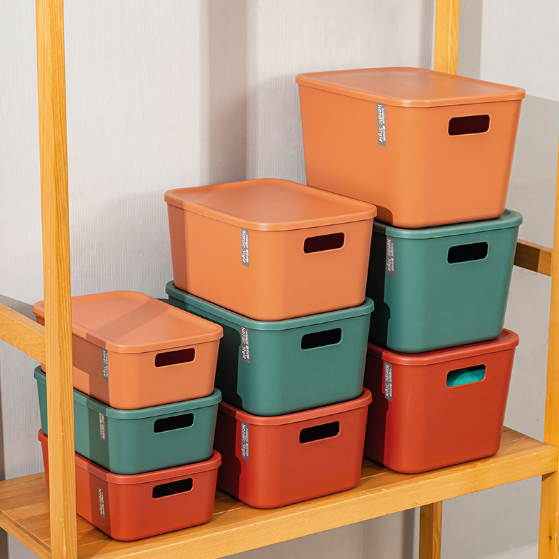 振兴简约带盖两边提手衣物收纳盒 分类储物筐--小号红色（CH2201）