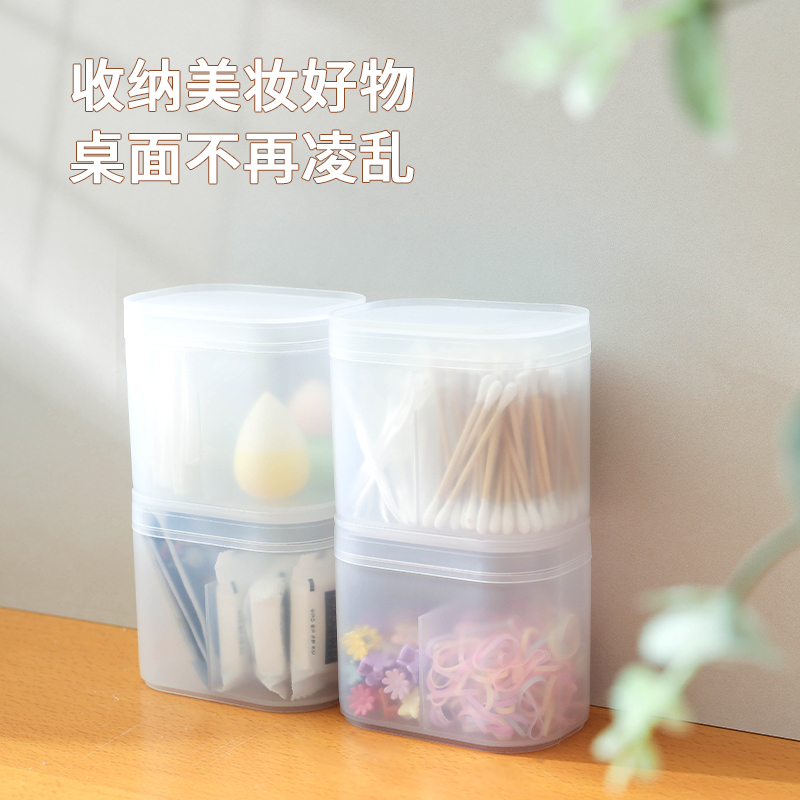 日式带盖双格收纳盒 化妆棉牙线隐形眼镜棉签盒 小物件防尘整理盒--透明