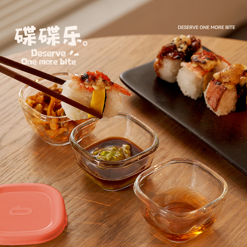碟碟乐多用途带盖玻璃保鲜碗 大口径日料碟沙拉碗--红色