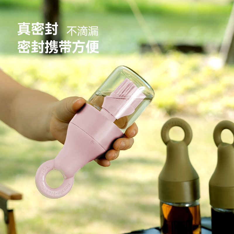 户外便携三合一硅胶刷头刷油瓶 刷盖一体密封保鲜油壶 150ml--粉色