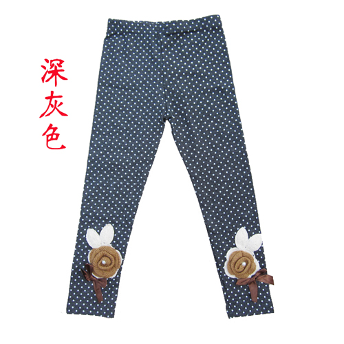 儿童时尚百搭大花朵波点9分裤/打底裤--深灰色S码（2369-1）